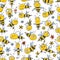 Funny Bees family. Beehive seamless pattern background for your design