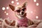Funny beige mini Chihuahua in pink sunglasses