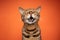 funny bengal cat portrait with mouth open singing or crying