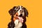 Funny Bernese mountain dog on color background.