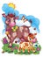 Funny big cow and baby calf artistic illustration