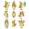 Funny Bird Cartoon Character in Different Situations Set, Cute Birdie with Bright Green Feathers Vector Illustration