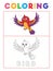 Funny Bird Coloring Book with Example. Preschool worksheet for practicing fine colors recognition skill. Vector Animal Cartoon