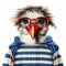 Funny Bird With Striped Glasses: Detailed Avian Illustration