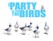 Funny birds wearing birthday party hats card