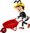 Funny Black Ant Wearing Yellow Helmet With Red Cart Cartoon