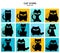 Funny Black Cats icons vector collection