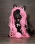 Funny black dog in pink intricate Threads