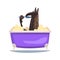 Funny Black Horse Taking Bath and Cleaning Teeth, Funny Animal Washing in Foamy Bathtub Vector Illustration