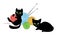 Funny black kittens play with colored balls of wool. Vector illustration