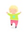 Funny Blonde Kid Girl wearing pants running jumping Hand drawn Cartoon
