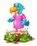 Funny Blue bird In Pink Dress Cartoon