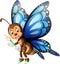 Funny Blue Brown Butterfly Wearing Green Shoes With White Flower Cartoon