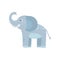 Funny blue elephant with long trunk, big ears and spots on back. Cartoon wild animal. Zoo concept. Flat vector design