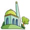 Funny blue green mosque cartoon