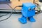 Funny blue robot printed on a 3D printer. Toy cute automatic rob