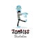 Funny blue zombie character in cartoon style