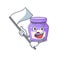 Funny blueberry jam cartoon character style holding a standing flag