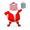 Funny boar dressed as Santa with a gift. Christmas vector.