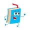 Funny book character running with bookmark ribbon visible