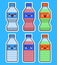 Funny bottle of water and soda kawaii face set. illustration. flat illustration