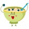 Funny bowl of cereal, corn flakes, oatmeal porridge character