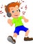 Funny boy cartoon listening music with dance