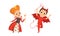 Funny Boy and Girl Dressed in Halloween Devil and Queen Costume Vector Illustration Set