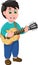 Funny Boy With Guitar Cartoon