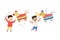 Funny Boy Striking and Hitting Pinata Hanging on String with Stick Vector Set