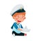 Funny Boy Wearing Mariner Costume and Forage Cap Playing Sailor Vector Illustration