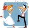 Funny Bride and Groom Dancing at their Wedding Vector