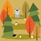 Funny bright colored cartoon autumn forest with animals