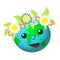 Funny, bright, summer planet Earth with a wreath of flowers smiling. Vector isolated illustration on white background