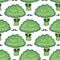 Funny broccoli cartoon seamless pattern. Vegan food. Hipster broccoli with mustache print
