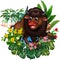 Funny Brown Buffalo With Tropical Plant Flower Cartoon