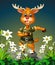 Funny Brown Deer With Rocks And White Ivy Flower Cartoon