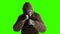 Funny brown gorilla fighting. Super realistic fur and hair. Green screen. 3d rendering.