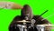 Funny brown gorilla play the drum. Super realistic fur and hair. Green screen. 3d rendering.