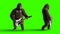 Funny brown gorilla play the electric guitar. Super realistic fur and hair. Green screen. 3d rendering.