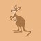 Funny brown kangaroo with cute baby and red heart. Australian marsupials hand drawn vector illustration.