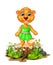 Funny Brown Lion In Green Dress Cartoon