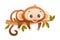 Funny Brown Monkey with Prehensile Tail Lying on Tree Branch Vector Illustration