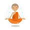 Funny buddhist monk sits in lotus position. Buddhism, yoga concept. Cartoon vector illustration