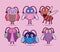 funny bugs creature animals cartoon set on pink background