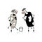 Funny bull and cows with buckets of milk, sketch