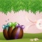Funny bunny with chocolate eggs