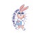 The funny bunny is a doctor - psychotherapist. Happy cartoonish rabbit