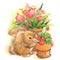 Funny bunny and flowers illustration. watercolor drawing.