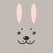 Funny bunny hare rabbit face on gray background. Vector